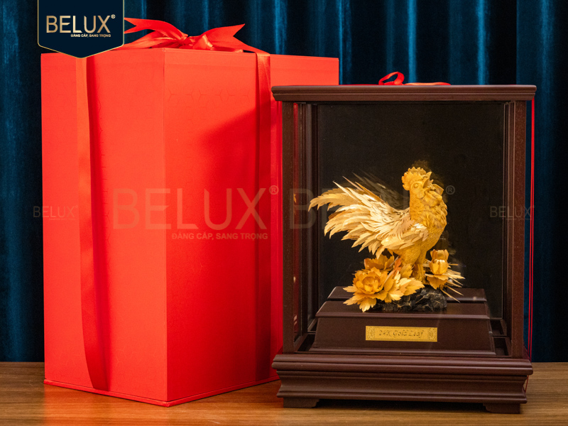 Tượng Gà Trống Đại Cát dát vàng 24k&nbsp;28x16x35cm